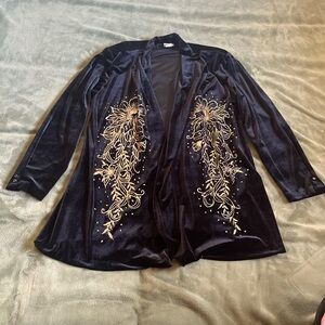 Black velvet cardigan with gold sparkly embroidery